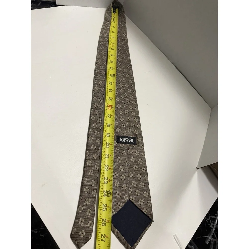 Kasper Mens Tie 100% Italian Silk Geometric Taupe Blue Brown Formal Necktie
